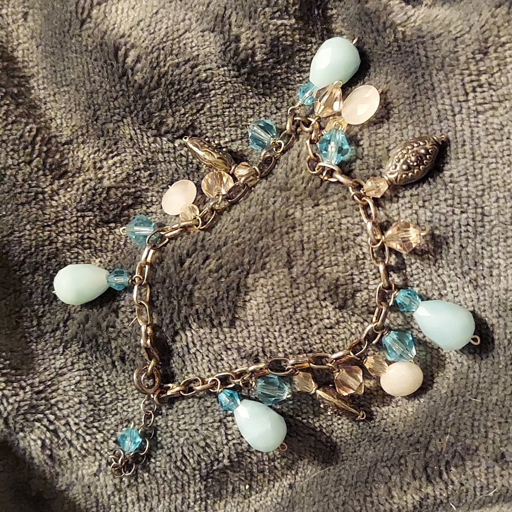925 itialy FNA pink blue beaded bracelet
